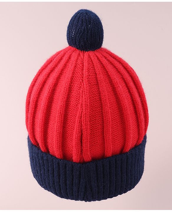 Babyhug Cable Knitted Woollen Cap with Pom Pom - Red
