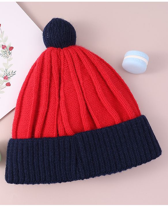 Babyhug Cable Knitted Woollen Cap with Pom Pom - Red