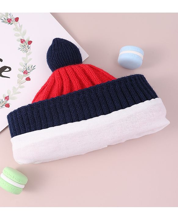 Babyhug Cable Knitted Woollen Cap with Pom Pom - Red