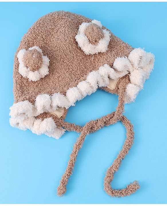 Babyhug Pom Pom Woollen Cap with Knot - Light Brown