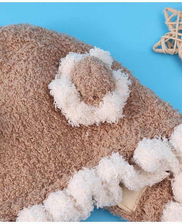 Babyhug Pom Pom Woollen Cap with Knot - Light Brown