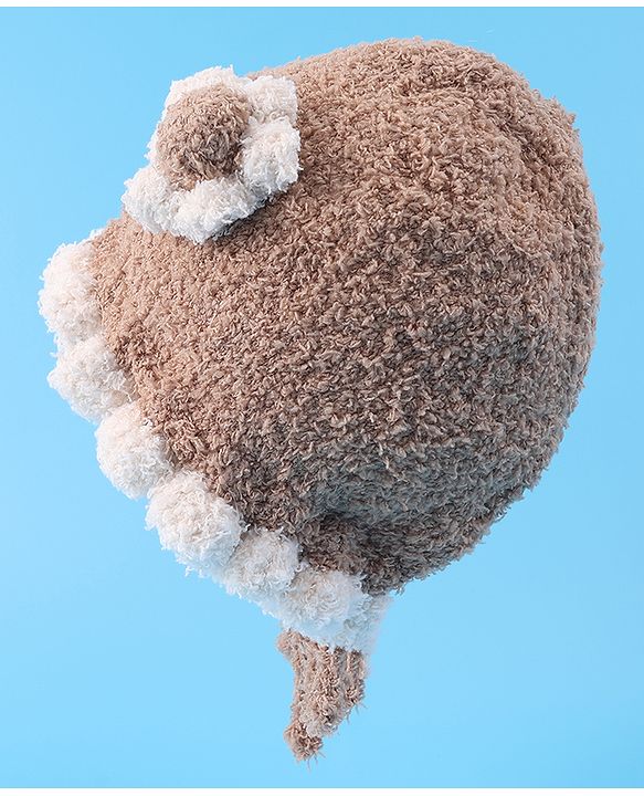 Babyhug Pom Pom Woollen Cap with Knot - Light Brown