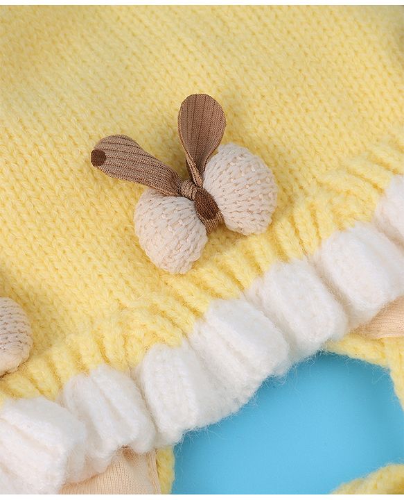 Babyhug Bow Applique Woollen Cap with Knot - Yellow