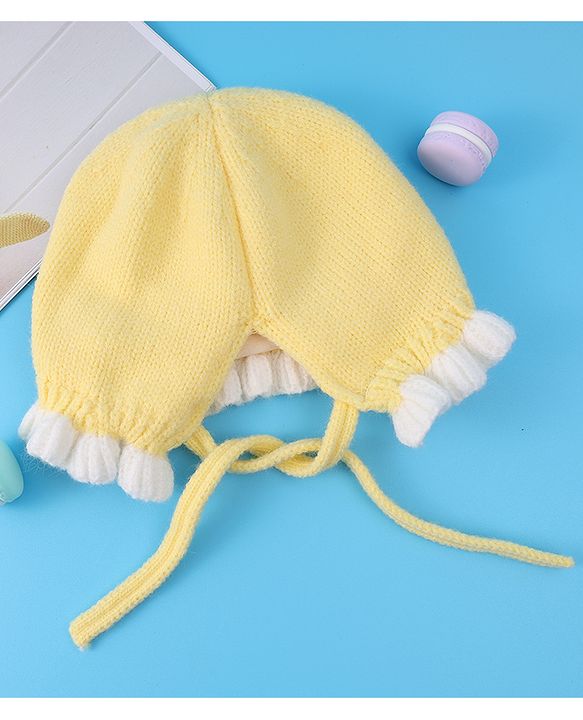 Babyhug Bow Applique Woollen Cap with Knot - Yellow