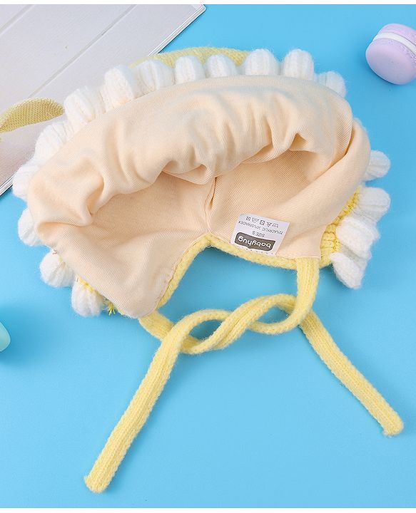 Babyhug Bow Applique Woollen Cap with Knot - Yellow
