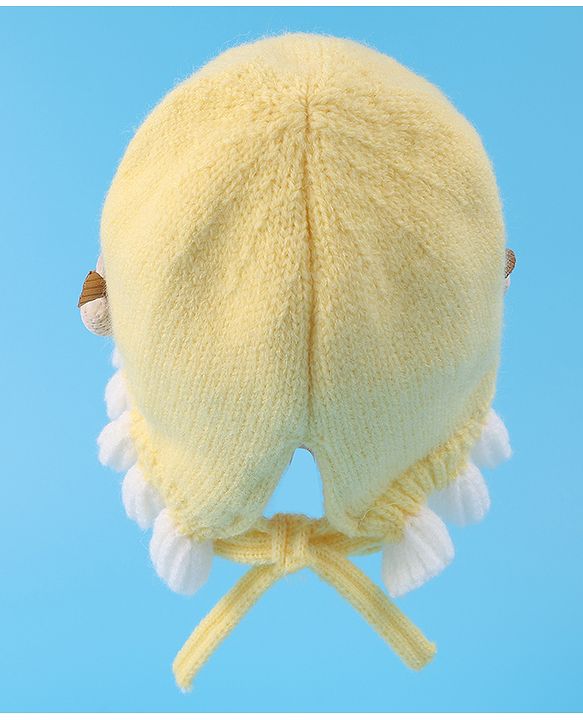 Babyhug Bow Applique Woollen Cap with Knot - Yellow