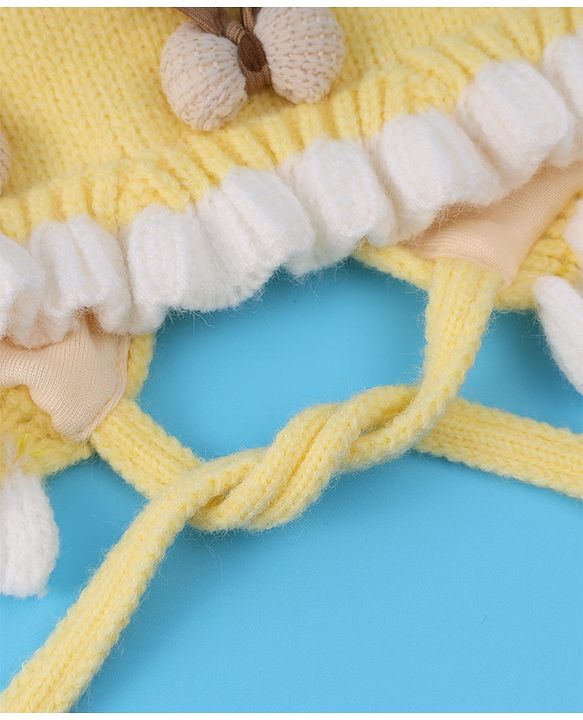 Babyhug Bow Applique Woollen Cap with Knot - Yellow