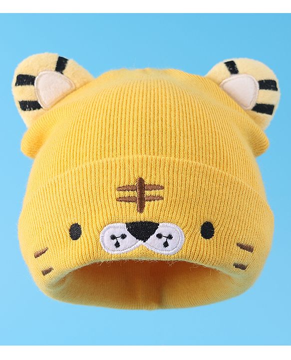 Babyhug Ear Applique Woollen Cap & Muffler Set Lion Design - Yellow