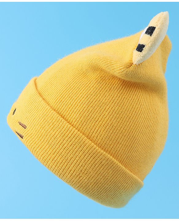 Babyhug Ear Applique Woollen Cap & Muffler Set Lion Design - Yellow