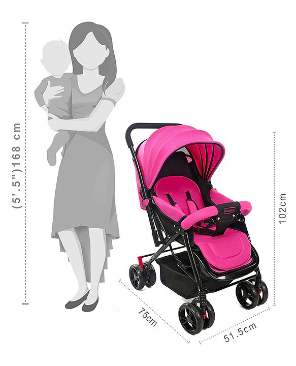 Babyhug Symphony Stroller With Reverisble Handle & Mosquito Net - Pink