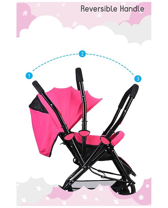 Babyhug Symphony Stroller With Reverisble Handle & Mosquito Net - Pink