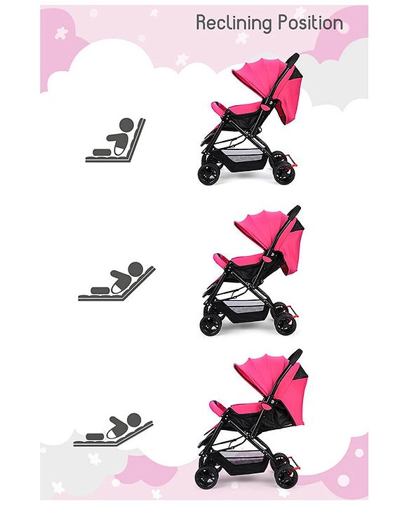 Babyhug Symphony Stroller With Reverisble Handle & Mosquito Net - Pink