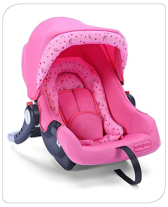Babyhug Onyx Car Seat Cum Carry Cot With Rocking Base & Aluminium Handle - Pink - 67 x 42 x 55 cm Pink