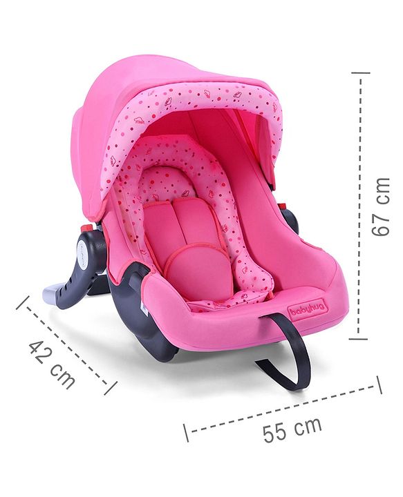Babyhug Onyx Car Seat Cum Carry Cot With Rocking Base & Aluminium Handle - Pink - 67 x 42 x 55 cm Pink