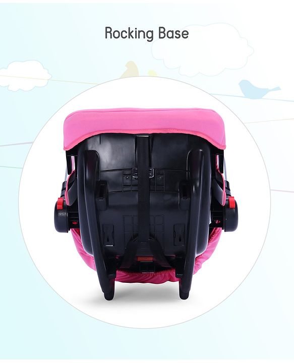 Babyhug Onyx Car Seat Cum Carry Cot With Rocking Base & Aluminium Handle - Pink - 67 x 42 x 55 cm Pink