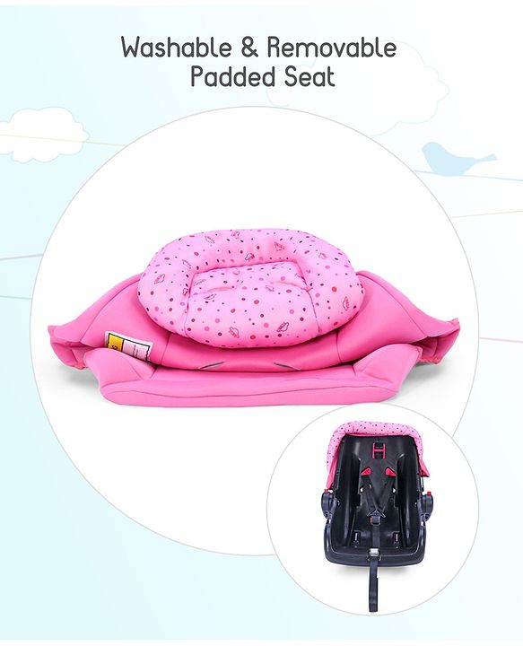 Babyhug Onyx Car Seat Cum Carry Cot With Rocking Base & Aluminium Handle - Pink - 67 x 42 x 55 cm Pink