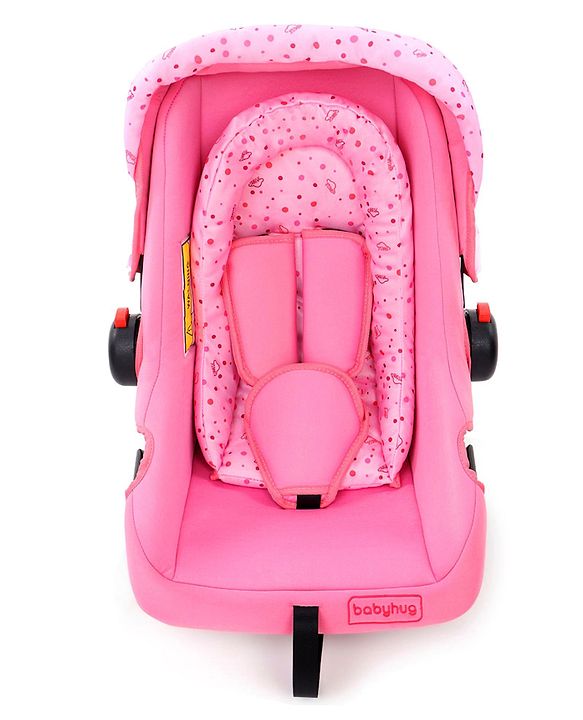 Babyhug Onyx Car Seat Cum Carry Cot With Rocking Base & Aluminium Handle - Pink - 67 x 42 x 55 cm Pink