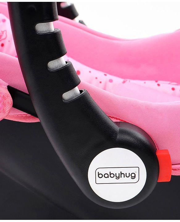 Babyhug Onyx Car Seat Cum Carry Cot With Rocking Base & Aluminium Handle - Pink - 67 x 42 x 55 cm Pink
