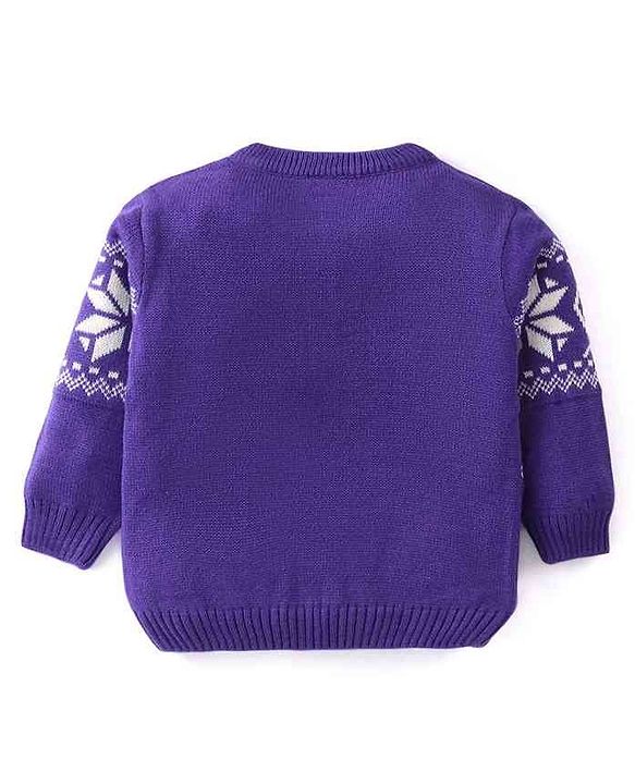 Babyhug Knit Full Sleeves Sweater Set With Floral Design - Purple