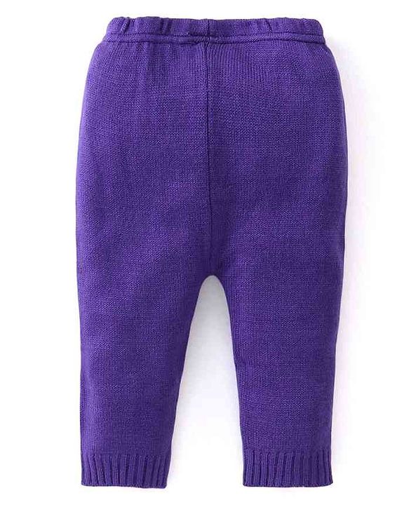 Babyhug Knit Full Sleeves Sweater Set With Floral Design - Purple
