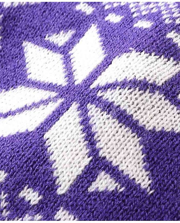 Babyhug Knit Full Sleeves Sweater Set With Floral Design - Purple