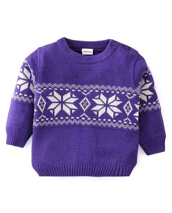 Babyhug Knit Full Sleeves Sweater Set With Floral Design - Purple