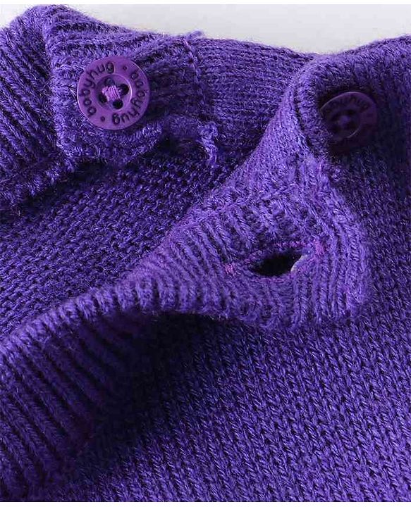 Babyhug Knit Full Sleeves Sweater Set With Floral Design - Purple