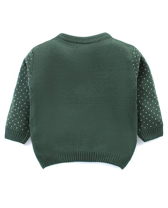 Babyhug Knit Full Sleeves Sweater Set With Reindeer Design - Green