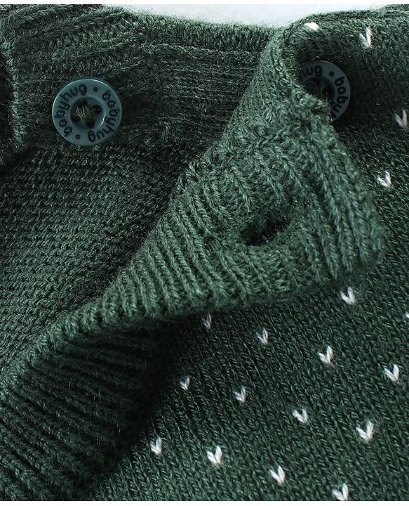 Babyhug Knit Full Sleeves Sweater Set With Reindeer Design - Green