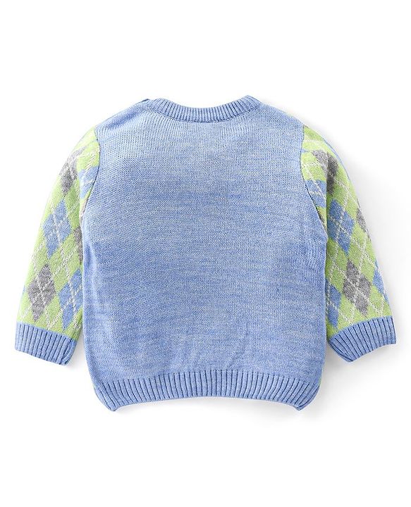 Babyhug Knit Full Sleeves Sweater Set with Argyle Design - Light Blue