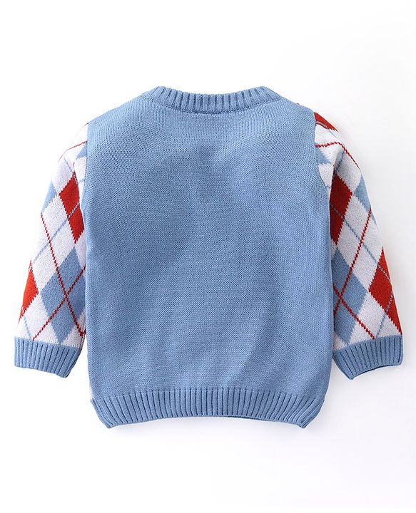 Babyhug Knit Full Sleeves Sweater Set with Argyle Design - Blue