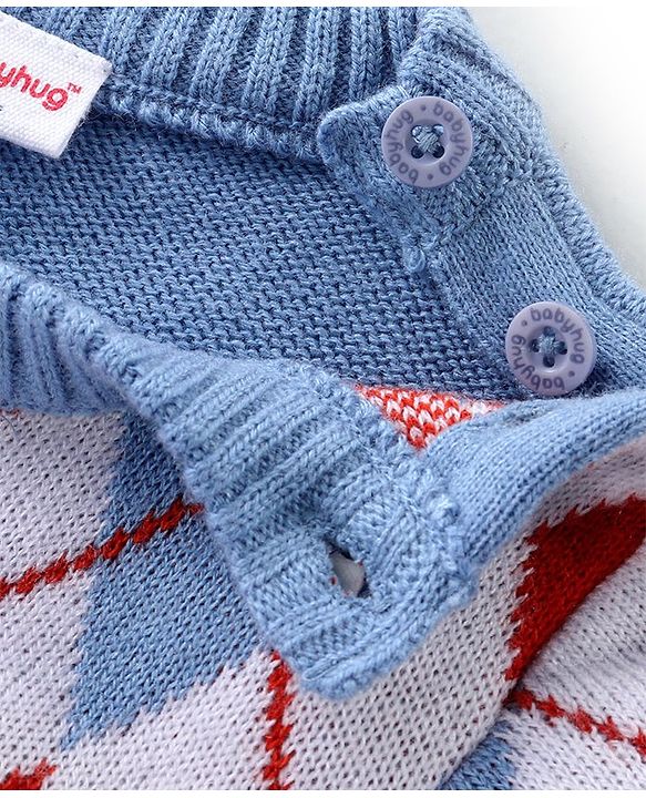 Babyhug Knit Full Sleeves Sweater Set with Argyle Design - Blue