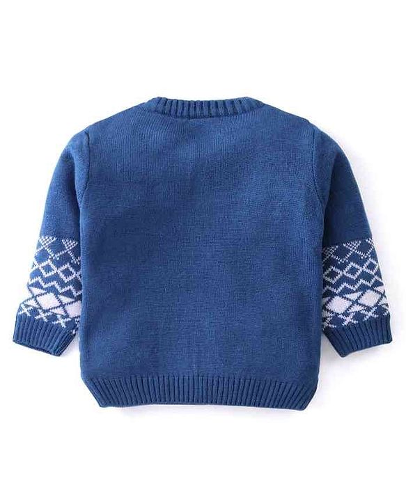 Babyhug Knit Full Sleeves Sweater Set With Cable Knit & Chevron Design - Blue