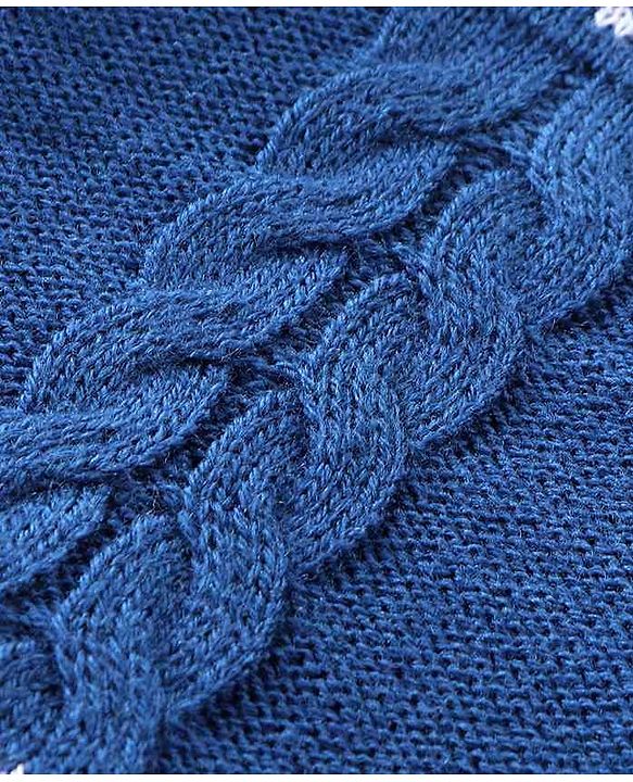 Babyhug Knit Full Sleeves Sweater Set With Cable Knit & Chevron Design - Blue