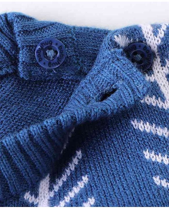 Babyhug Knit Full Sleeves Sweater Set With Cable Knit & Chevron Design - Blue