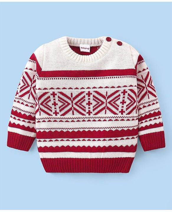 Babyhug Knitted Full Sleeves Pullover   Sweater Set with Aztec Design - Red