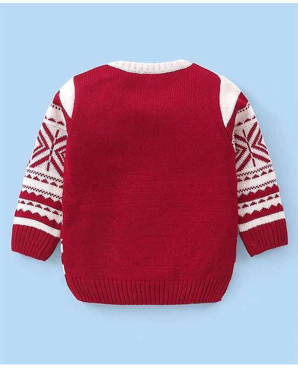 Babyhug Knitted Full Sleeves Pullover   Sweater Set with Aztec Design - Red