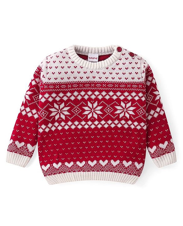 Babyhug Knitted Full Sleeves Pullover   Sweater Set with Intarsia Design - Red