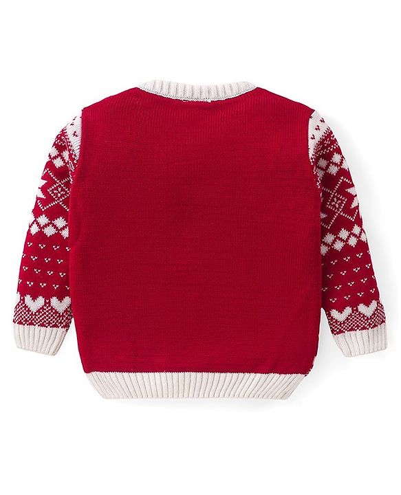 Babyhug Knitted Full Sleeves Pullover   Sweater Set with Intarsia Design - Red