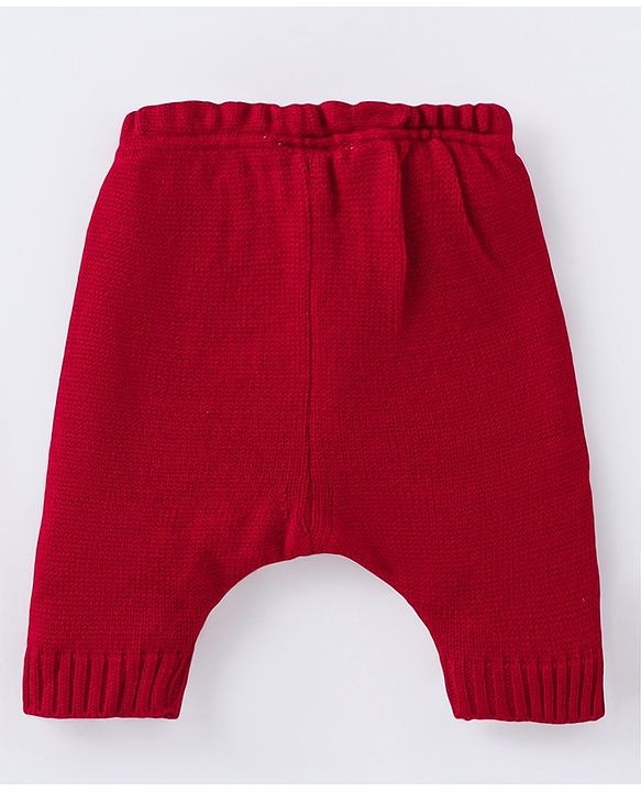Babyhug Knitted Full Sleeves Christmas Theme Printed Sweater Set - Dark Red & Grey