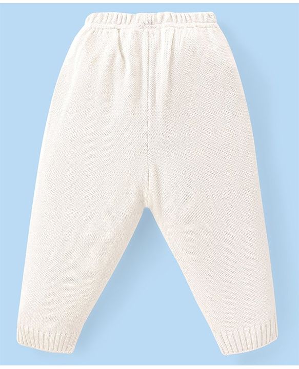 Babyhug Knitted Full Sleeves Sweater Set With Chevron Design - Off White & Green