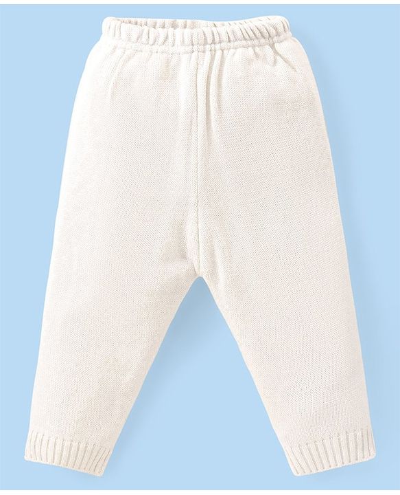 Babyhug Knitted Full Sleeves Sweater Set With Chevron Design - Off White & Green