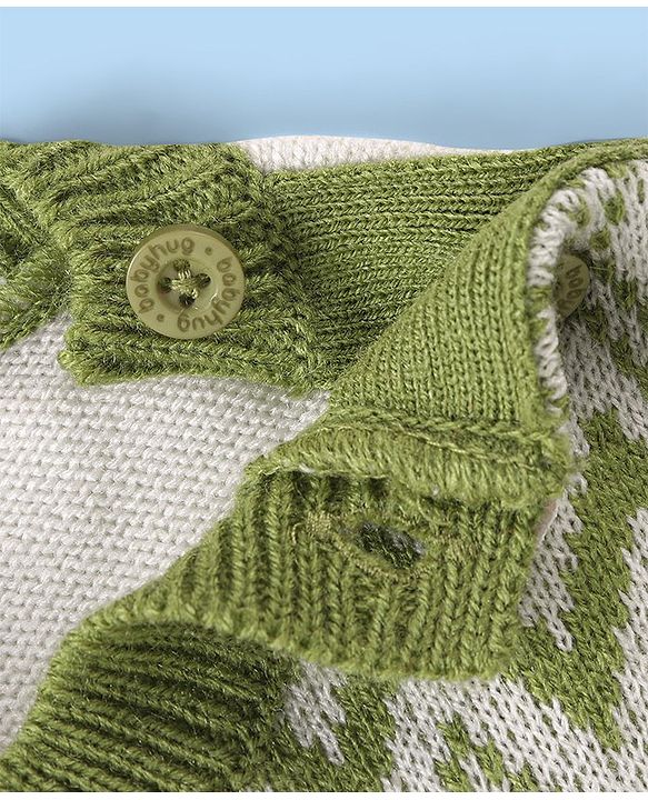 Babyhug Knitted Full Sleeves Sweater Set With Chevron Design - Off White & Green