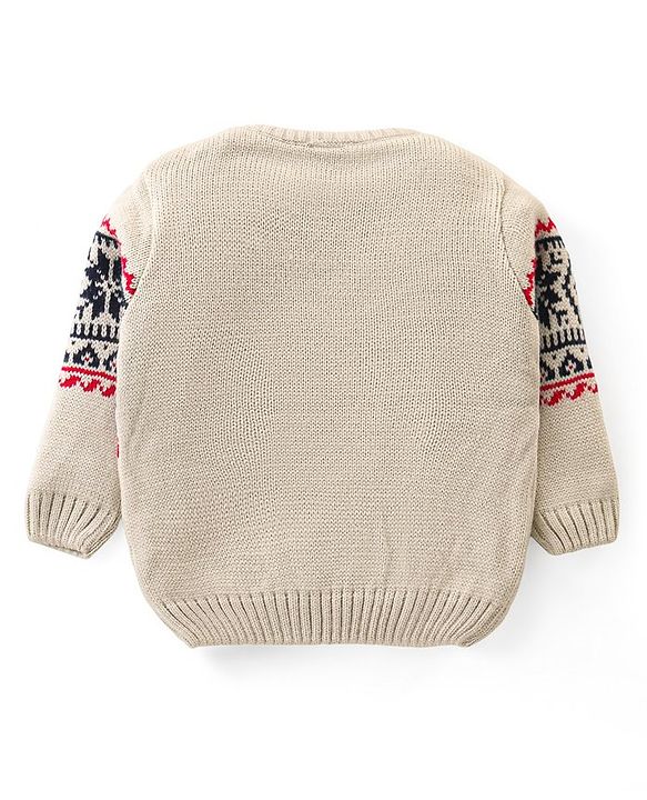 Babyhug Knit Full Sleeves Sweater Set Aztec Design - Beige