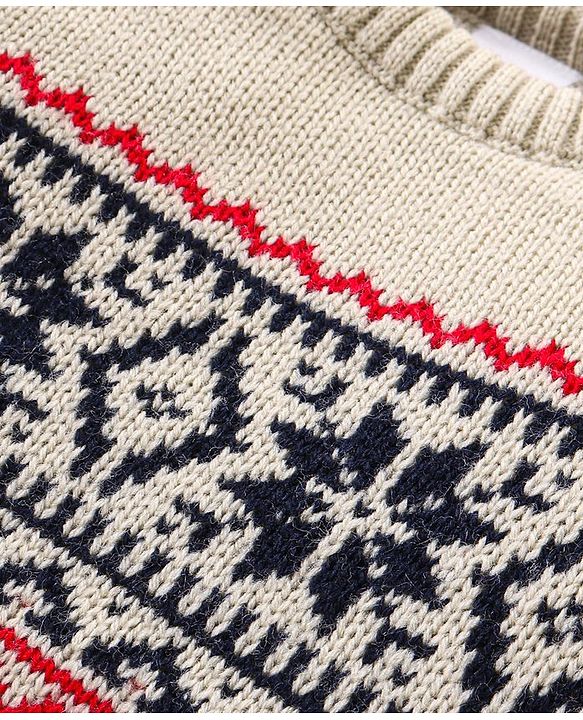 Babyhug Knit Full Sleeves Sweater Set Aztec Design - Beige