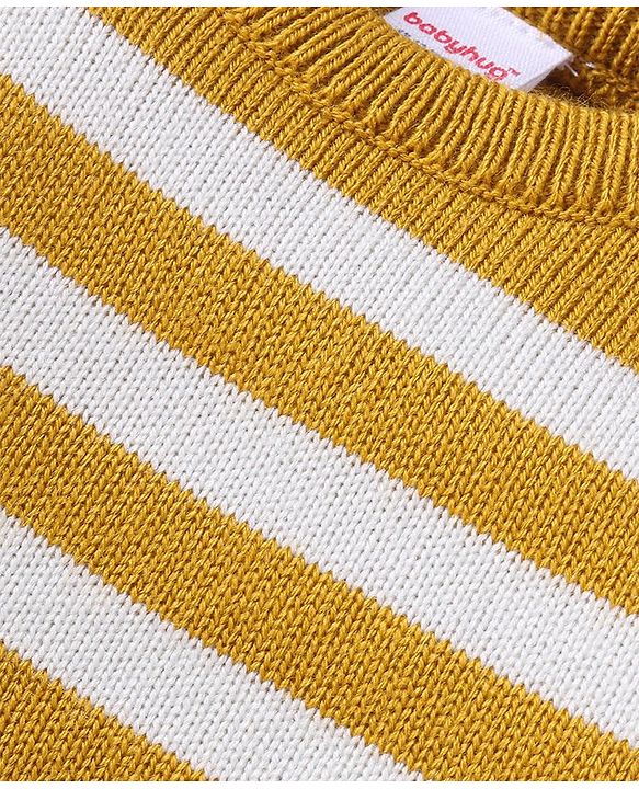 Babyhug Knitted Full Sleeves Pullover Sweater Set with Stripes & Colour Block Design - Mustard