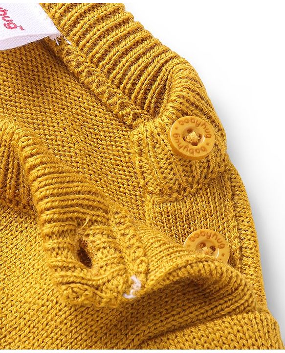 Babyhug Knitted Full Sleeves Pullover Sweater Set with Stripes & Colour Block Design - Mustard