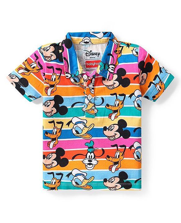 Babyhug Disney Single Jersey Knit Half Sleeve T-Shirt and Denim Shorts with Mickey Mouse Graphics- Multicolor