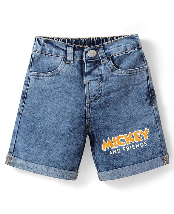 Babyhug Disney Single Jersey Knit Half Sleeve T-Shirt and Denim Shorts with Mickey Mouse Graphics- Multicolor