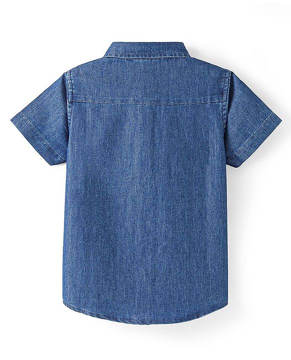 Babyhug Disney  Denim Woven Half Sleeve Regular Collar Shirt with Winnie the Pooh Graphics - Navy Blue
